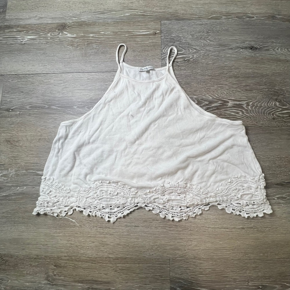 Charlotte Russe White Crochet-Hem Tank Top